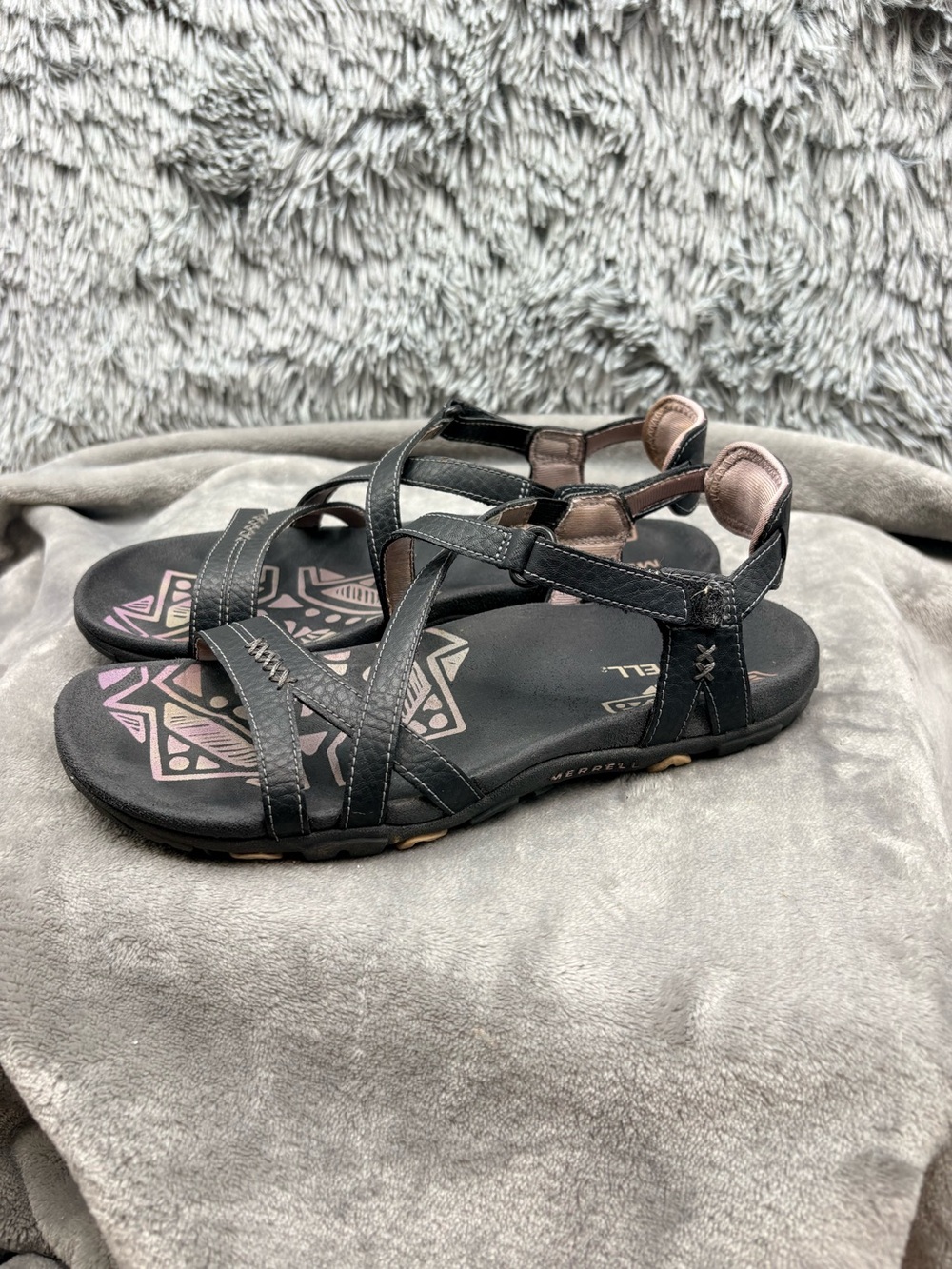 Merrell Leather Sandal Womens 7 Sandspur Rose Black Lilac Performance Slingback